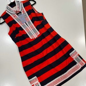 Sail to Sable Red & Navy Striped Mini Dress